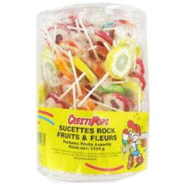 100 Sucettes Rock Fruits et Fleurs Crestipops - Grossiste alimentaires, bonbons en gros avec ClicMarket