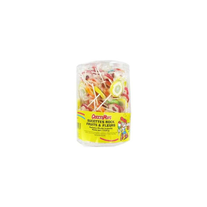 100 Sucettes Rock Fruits et Fleurs Crestipops - Grossiste alimentaires, bonbons en gros avec ClicMarket