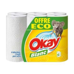 6 Rouleaux Essuie-Tout Blanc Okay