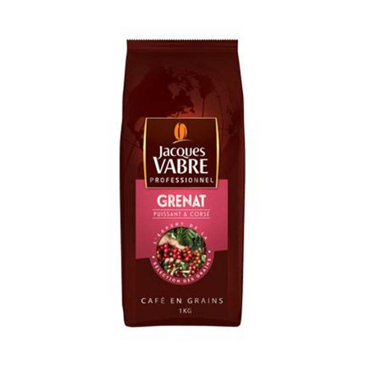 1 Kilo de Café en Grains Grenat Puissant et Corsé Jacques Vabre