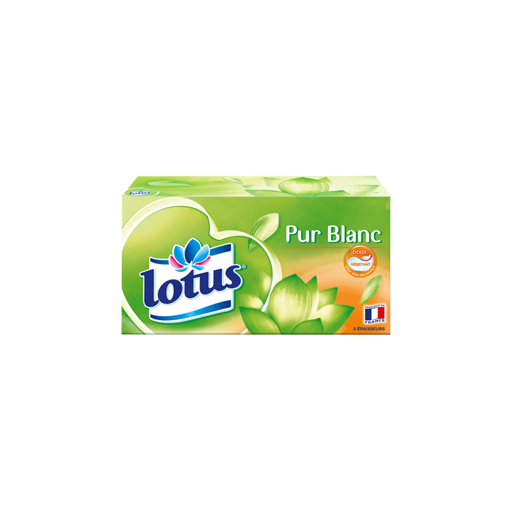 90 Mouchoirs Pur Blanc 3 Epaisseurs Lotus