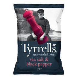 18 Paquets de Chips Saveur Sel de Mer et Poivre Noir Tyrrells 18 x 40 G - Grossiste boissons, fournisseur de boissons, boissons