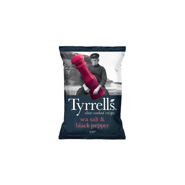 18 Paquets de Chips Saveur Sel de Mer et Poivre Noir Tyrrells 18 x 40 G - Grossiste boissons, fournisseur de boissons, boissons