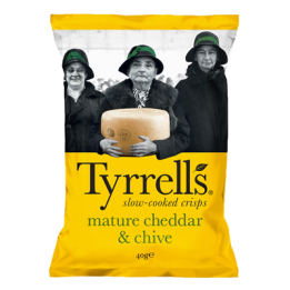 18 Paquets de Chips Cheddar et Ciboulette Tyrrells 18 x 40 G - Grossiste boissons, fournisseur de boissons, boissons en gros ave