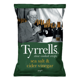 18 Paquets de Chips Saveur Sel de Mer et Vinaigre de Cidre Tyrrells 18 x 40 G - Grossiste boissons, fournisseur de boissons, boi