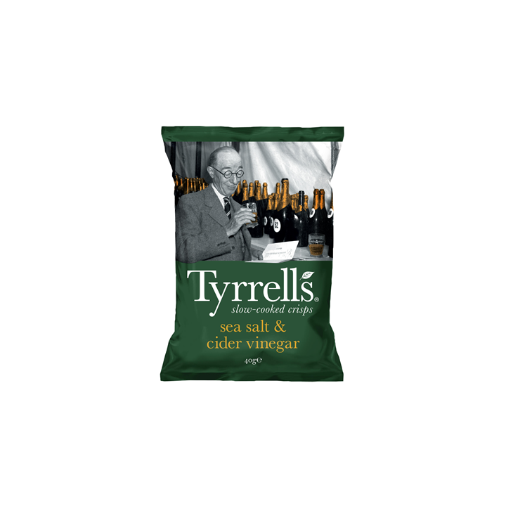 18 Paquets de Chips Saveur Sel de Mer et Vinaigre de Cidre Tyrrells 18 x 40 G - Grossiste boissons, fournisseur de boissons, boi