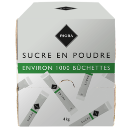 1000 Bûchettes de Sucre en Poudre Rioba 1000 x 4 G - Grossiste boissons, fournisseur de boissons, boissons en gros avec ClicMark