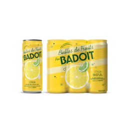 24 Canettes d'Eau Gazeuse Badoit Bulles de Fruits Citron Touche de Citron Vert 24 x 33 CL