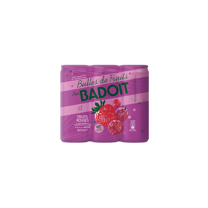 24 Canettes d'Eau Gazeuse Badoit Bulles de Fruits Fruits Rouges 24 x 33 CL - Grossiste boissons, fournisseur de boissons, boisso
