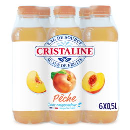 24 Bouteilles d'Eau Cristaline au Jus de Fruit Pêche 24 x 50 CL - Grossiste boissons, fournisseur de boissons, boissons en gros