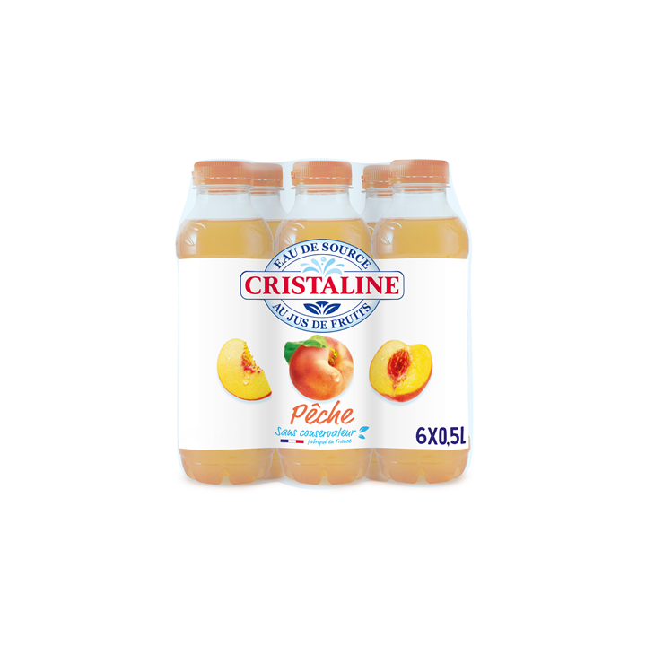 24 Bouteilles d'Eau Cristaline au Jus de Fruit Pêche 24 x 50 CL - Grossiste boissons, fournisseur de boissons, boissons en gros