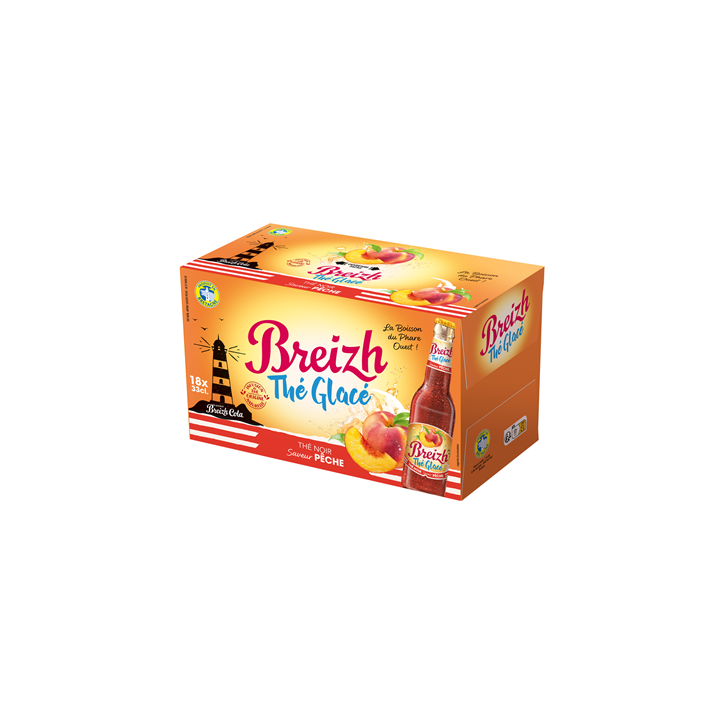 18 Bouteilles en Verre de Breizh Thé Glacé Saveur Pêche 18 x 33 CL - Grossiste boissons, fournisseur de boissons, boissons en gr