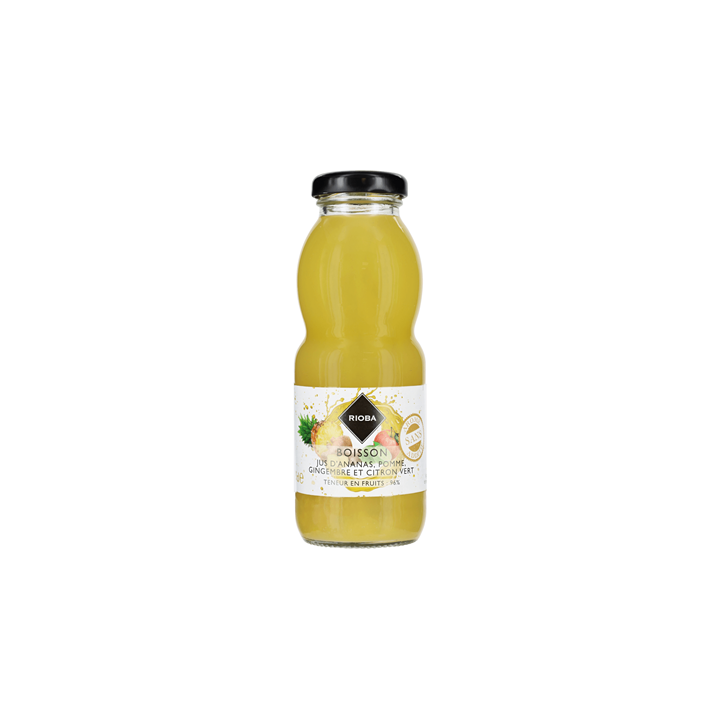 24 Bouteilles en Verre de Jus d'ananas Pomme Gingembre Citron Vert Rioba 24 x 25 CL - Grossiste boissons, fournisseur de boisson