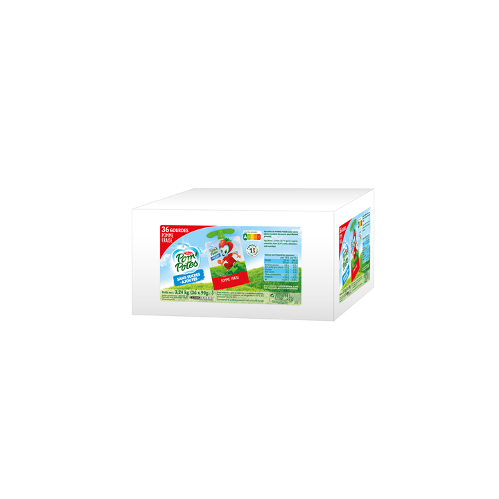 36 Gourdes de Compote Pomme Fraise Sans Sucres Ajoutés Pom'Potes Materne 36 x 90 G - Grossiste boissons, fournisseur de boissons