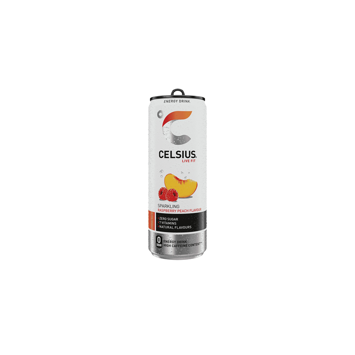 12 Canettes de Boisson Energisante Sans Sucres Framboise & Pêche Celsius 12 x 35.5 CL - Grossiste boissons, fournisseur de boiss