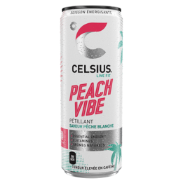 12 Canettes de Boisson Energisante Sans Sucres Pêche Blanche Celsius 12 x 35.5 CL - Grossiste boissons, fournisseur de boissons,