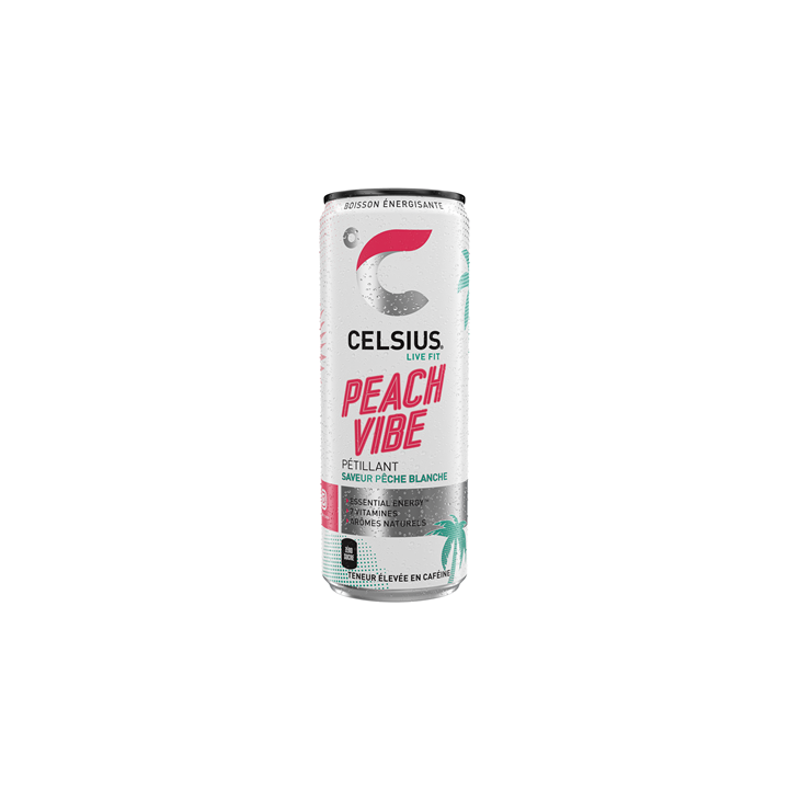 12 Canettes de Boisson Energisante Sans Sucres Pêche Blanche Celsius 12 x 35.5 CL - Grossiste boissons, fournisseur de boissons,