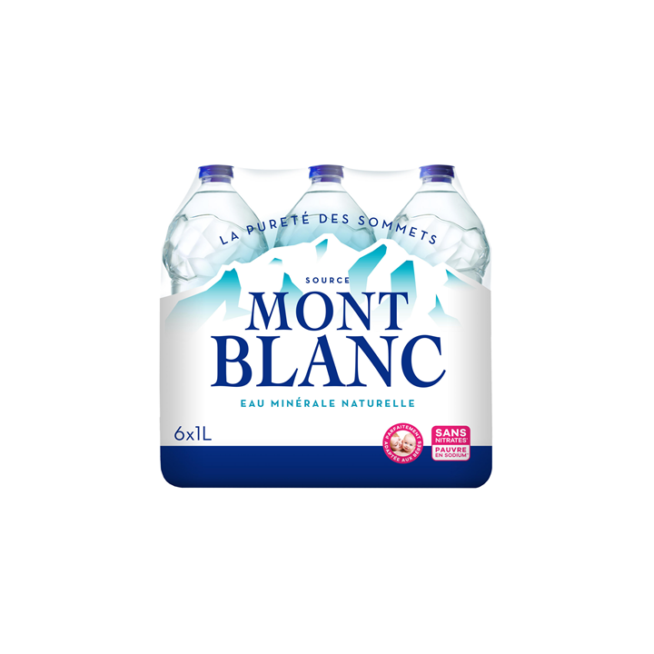 6 Bouteilles d'Eau Minérale Naturelle Mont Blanc 6 x 1 L - Grossiste boissons, fournisseur de boissons, boissons en gros avec Cl